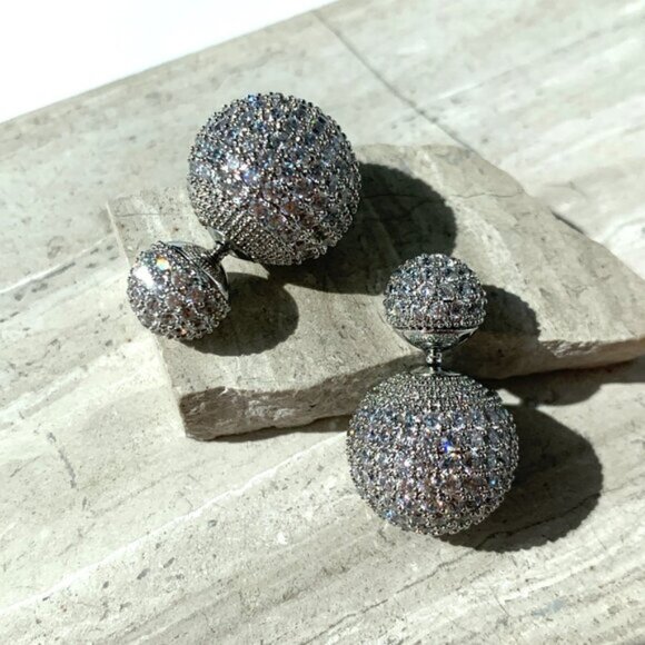 NEW~ Anthropologie Shashi Pavé Double Ball Front-Back Earrings - Picture 13 of 15